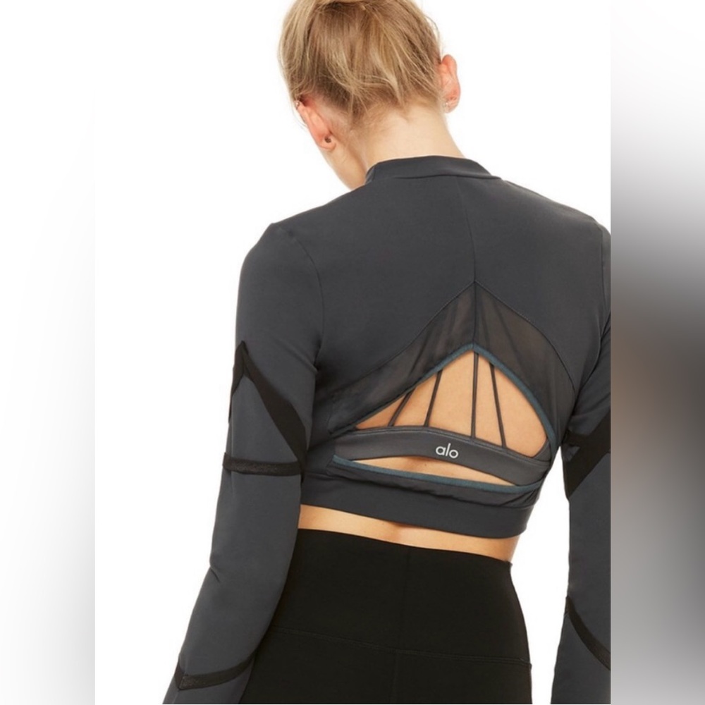ALO Yoga Black Mesh Back Crop Top